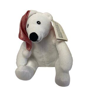 Kohls Holiday Polar Bear Plush Toy With Red Santa Hat 10" Tall White Soft Polyes